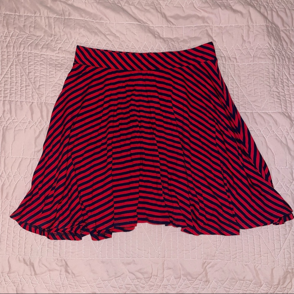 Navy and Red Striped Skater Skirt